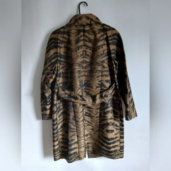 DKNY Black & Brown Animal Print Mid Length Lightweight Coat SzS Pockets - Picture 10 of 16